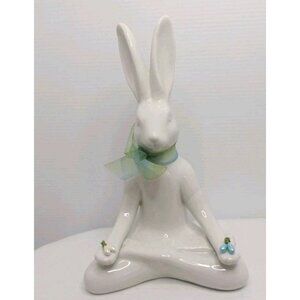 Elegant Porcelain Ceramic Bunny Rabbit Figurine Easter Spring Holding Eggs Decor